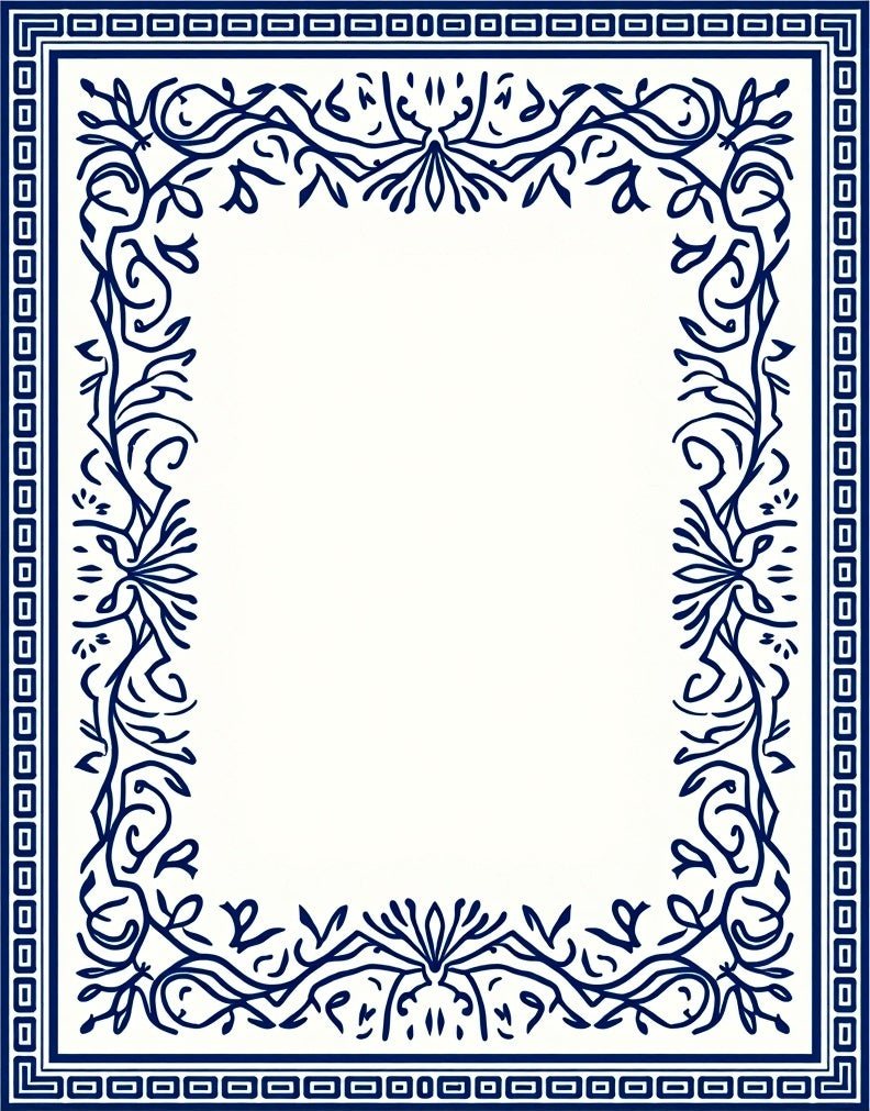 Elegant Blue Floral Border Pattern Rug