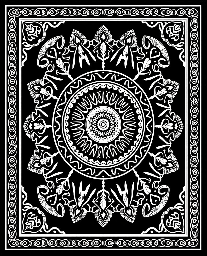 Intricate Black White Floral Mandala Design Rug