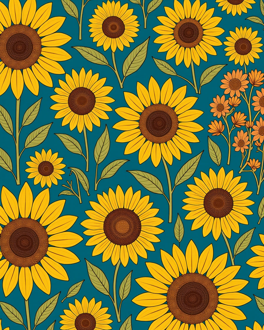Bold Yellow Sunflowers On Teal Rug