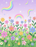 Whimsical Rainbow Floral Meadow Design Rug