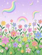 Whimsical Rainbow Floral Meadow Design Rug