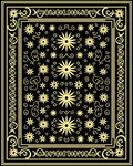 Black Golden Floral Scroll Border Rug