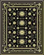 Black Golden Floral Scroll Border Rug
