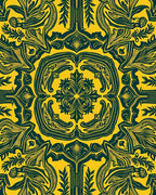 Stylized Yellow Dark Green Art Nouveau Rug