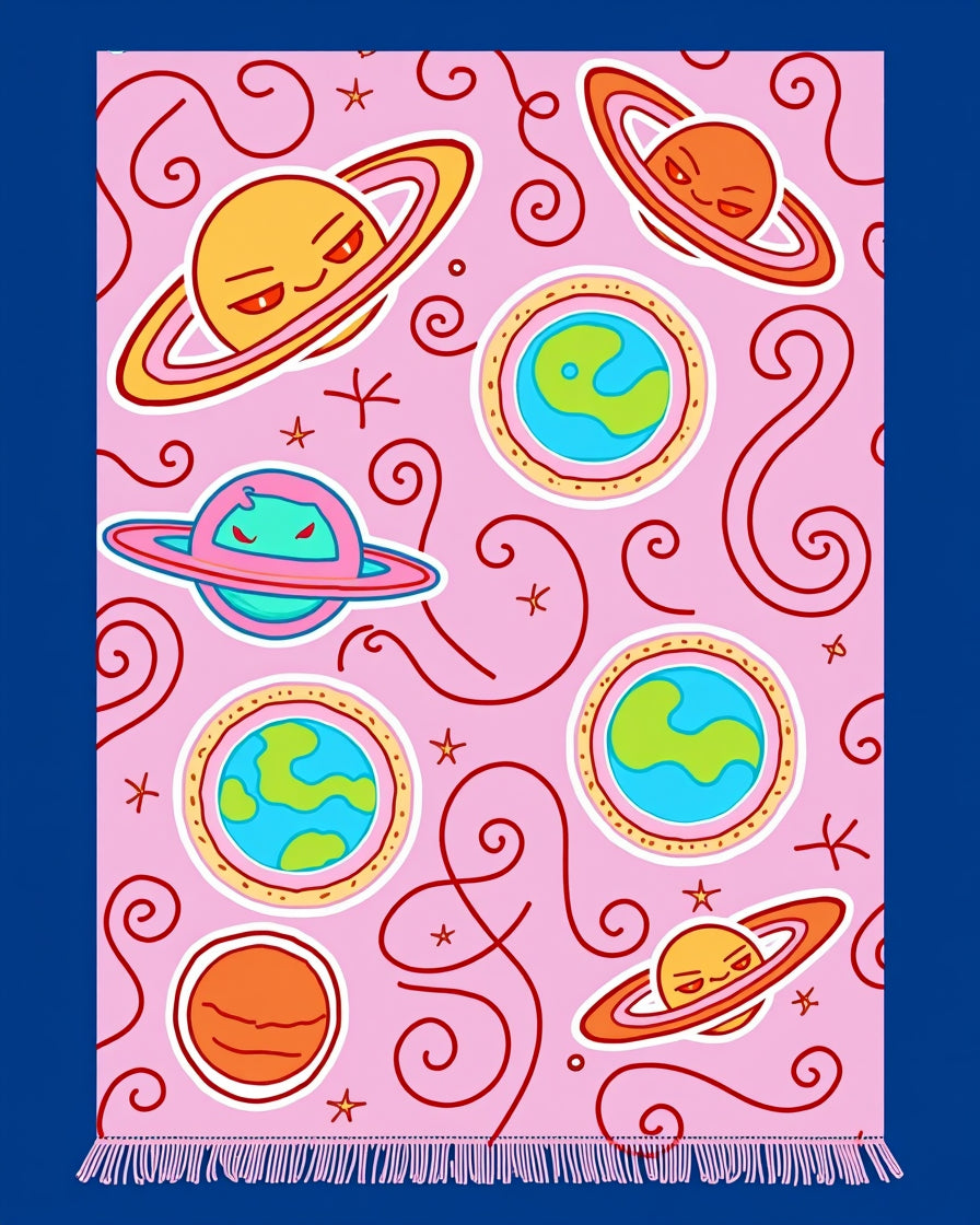 Whimsical Cosmic Planet Galaxy Swirls Rug