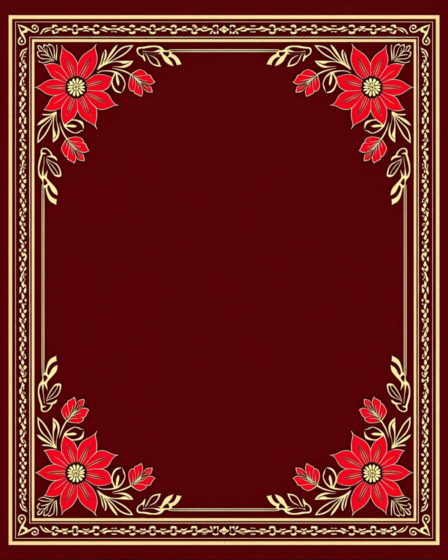 Ornate Red Floral Frame Design Rug
