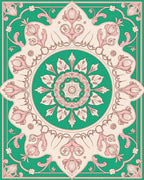 Elegant Green Floral Medallion Design Rug