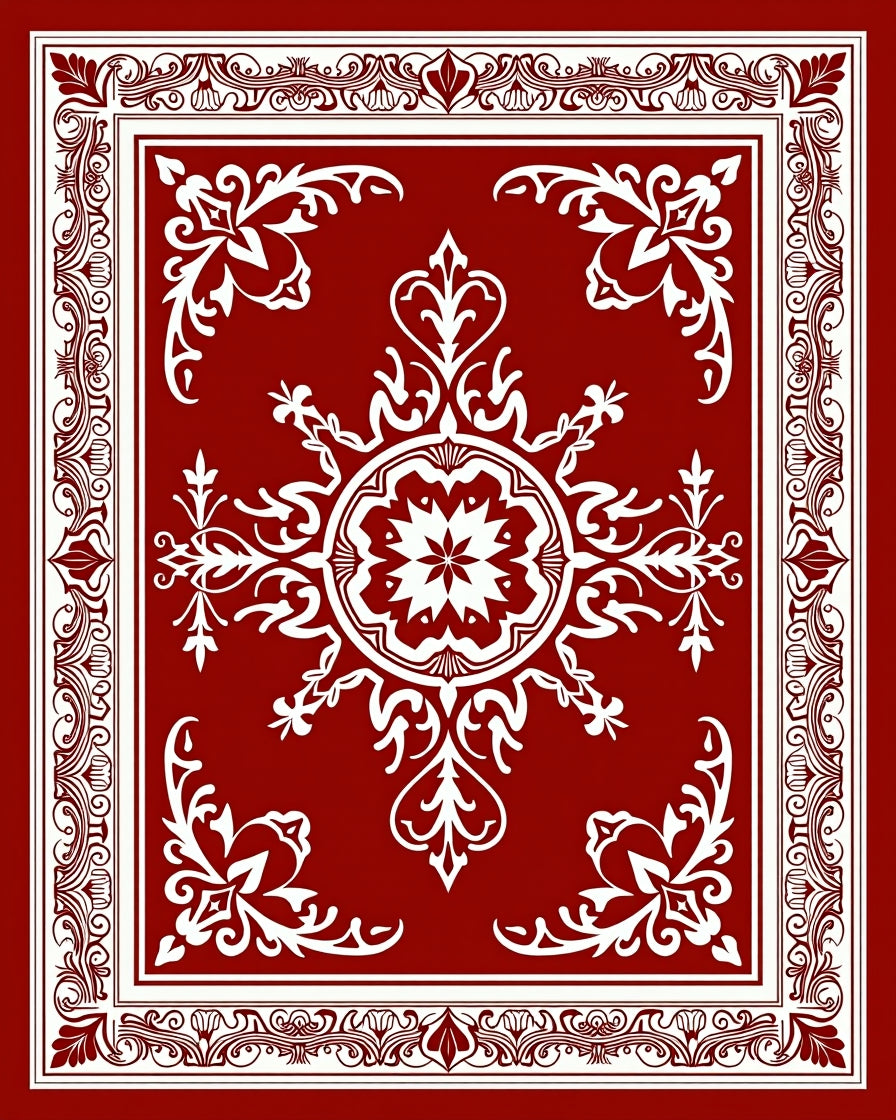 Classic Red Ornamental Floral Pattern Rug