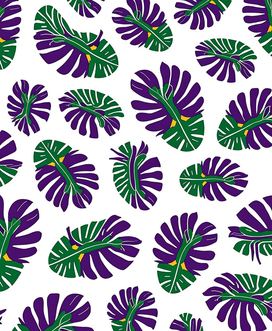Vibrant Purple Green Leaf Pattern Rug