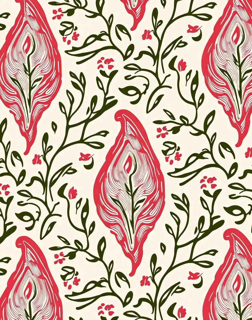 Red Floral Pattern Print Rug