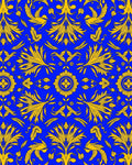 Royal Blue Yellow Floral Bird Pattern Rug