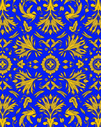 Royal Blue Yellow Floral Bird Pattern Rug