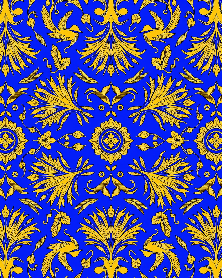 Royal Blue Yellow Floral Bird Pattern Rug