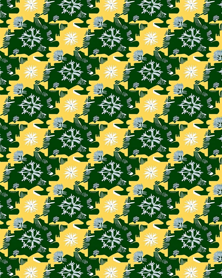 Graphic Snowflake Patterned Yellow Rug