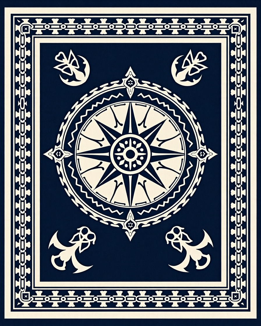 Nautical Compass Anchor Patterned Rug