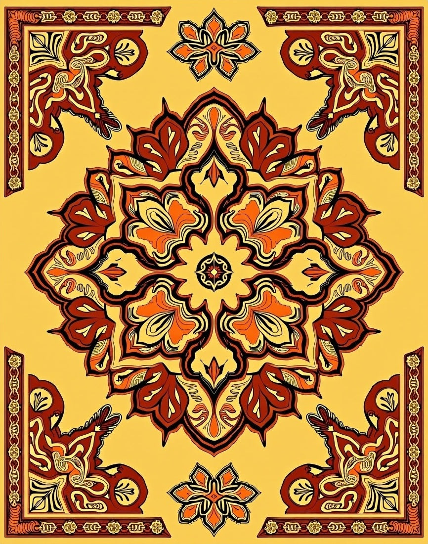 Mandala Floral Design Red Orange Rug