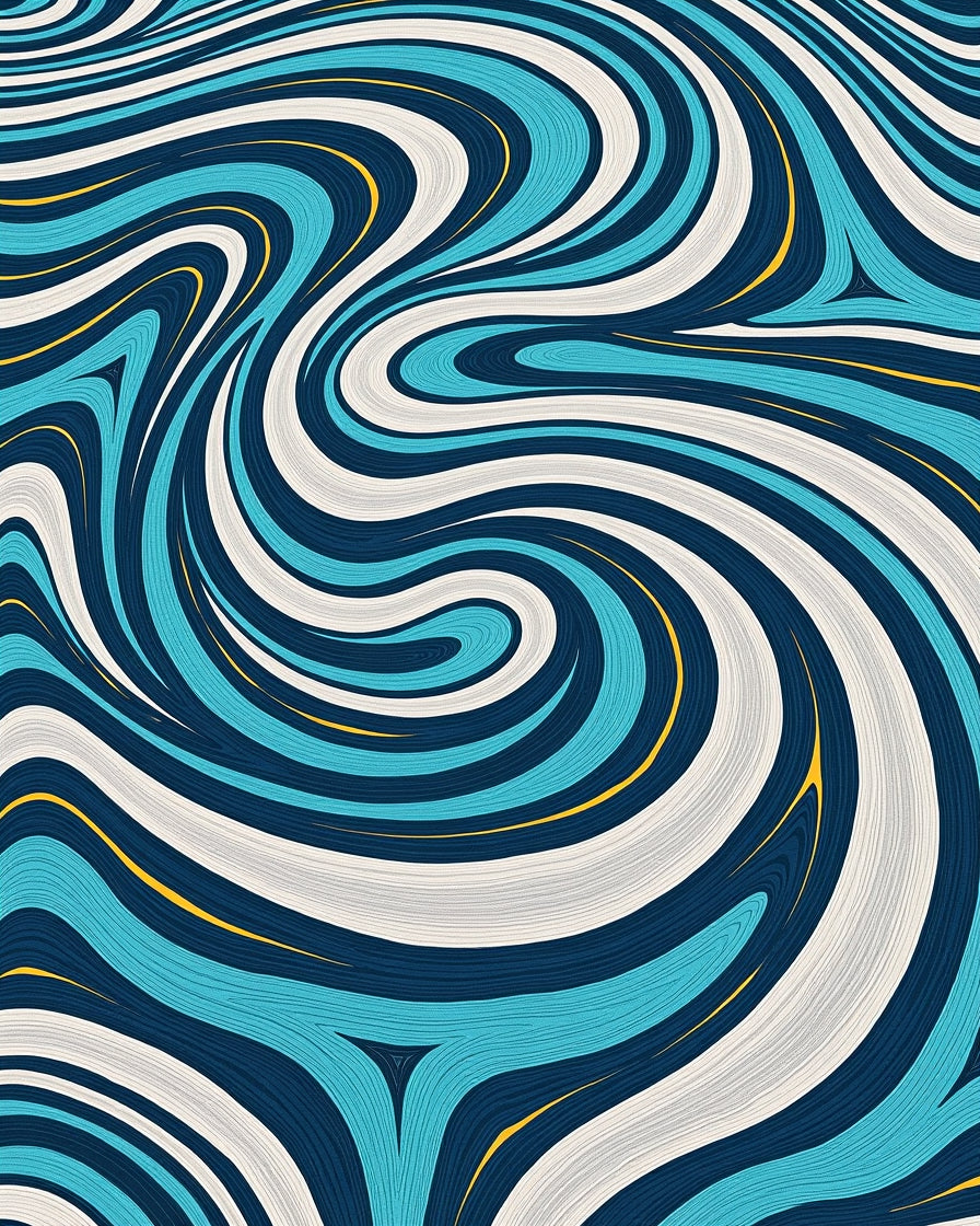 Swirling Blue White Yellow Wave Pattern Rug