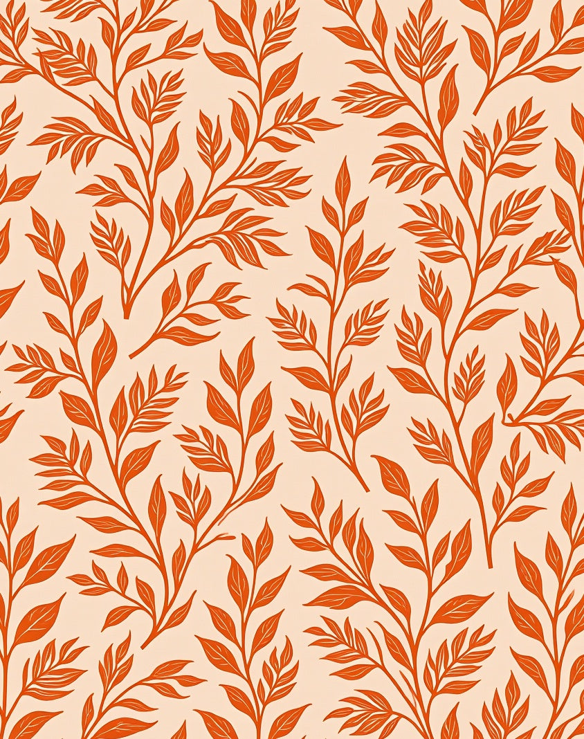 Orange Leaf Branch Pattern Rug
