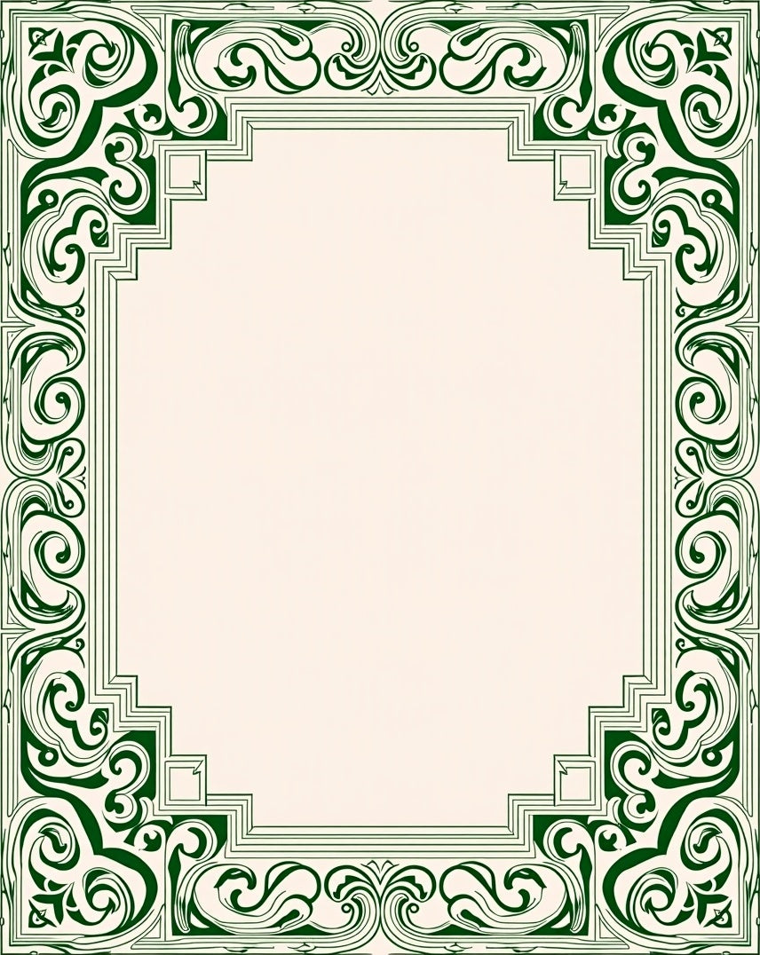 Ornate Scrollwork Green Border Design Rug