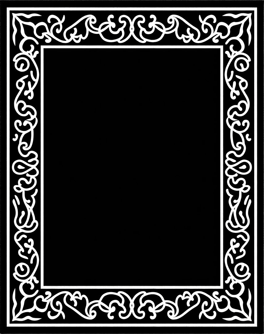 Ornate Black White Scrollwork Border Design Rug