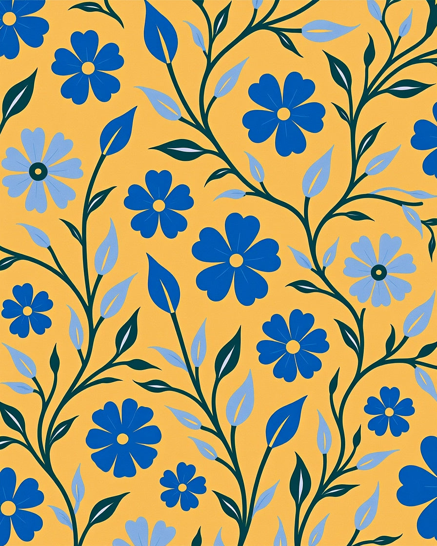 Blue Floral Vine Patterned Rug