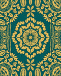 Ornate Teal and Ochre Mandala Rug