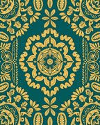 Ornate Teal and Ochre Mandala Rug