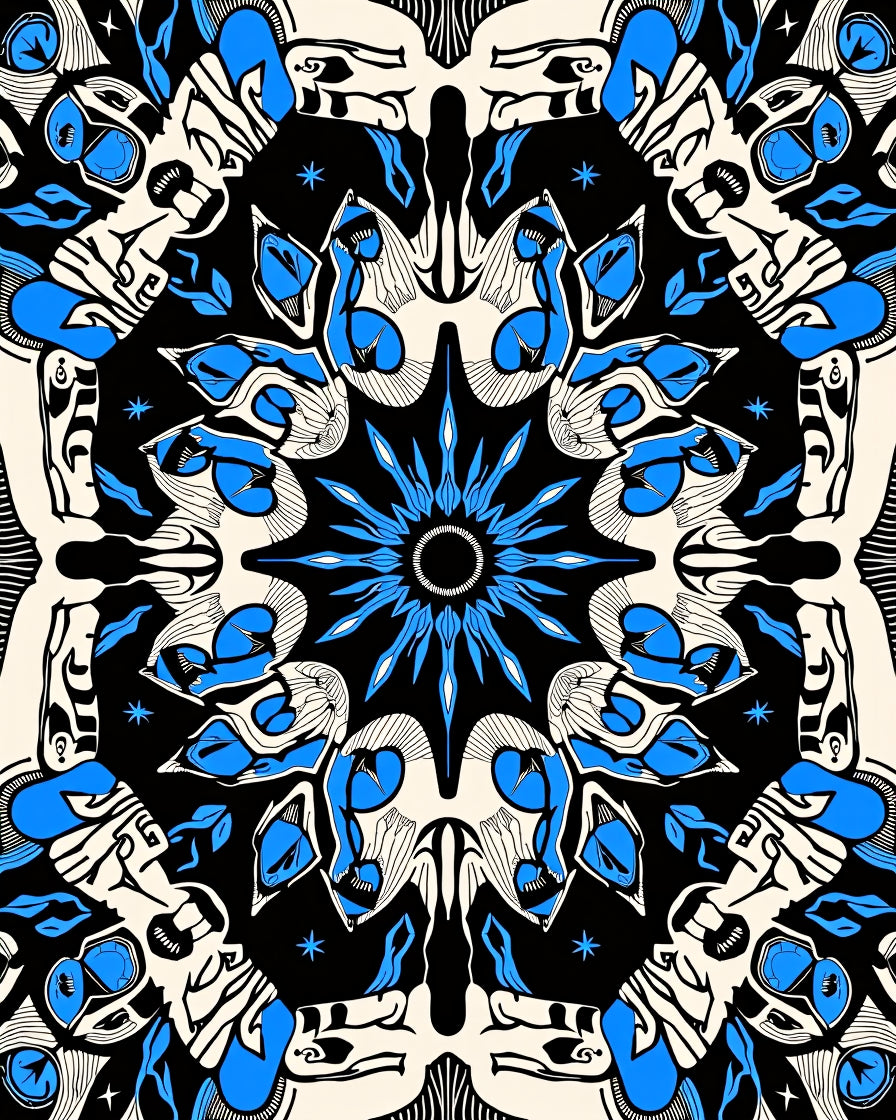 Intricate Blue Starburst Mandala Design Rug