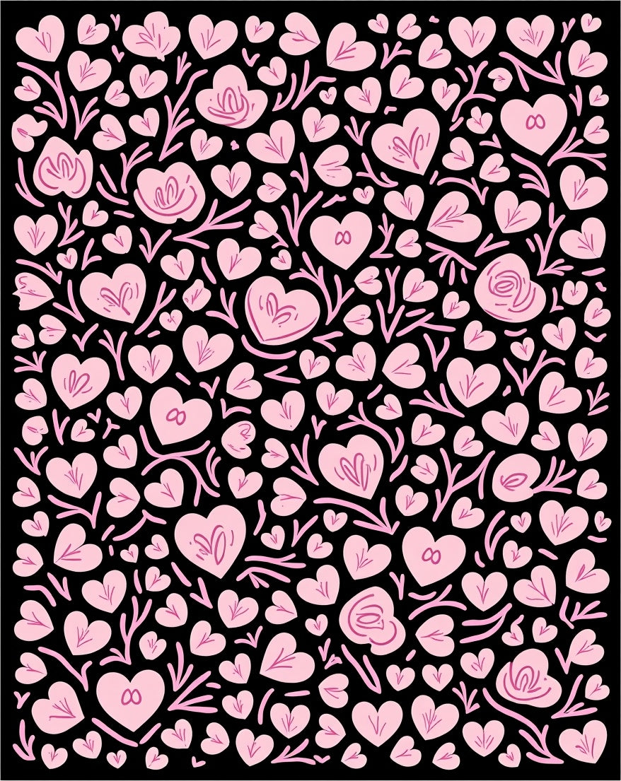 Pink Hearts With Twigs Pattern Rug