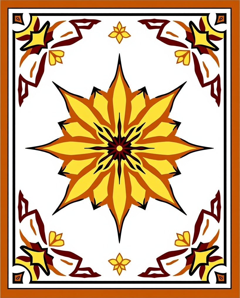 Bold Yellow Floral Starburst Pattern Rug
