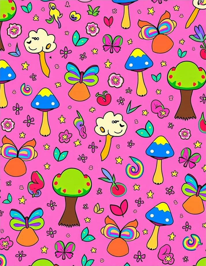 Whimsical Woodland Butterfly Mushroom Pattern Rug