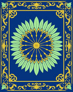 Intricate Blue Gold Floral Mandala Rug