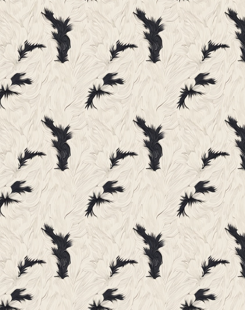 Abstract Black Spiky Whimsical Pattern Rug