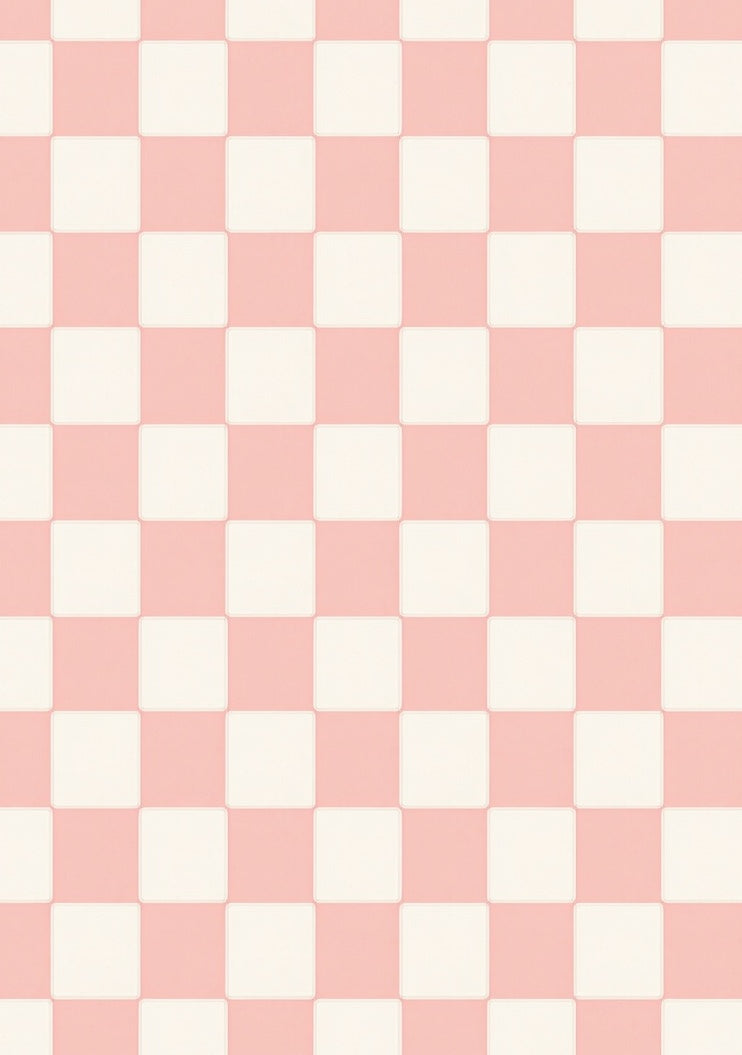 Retro Pink Cream Checkered Square Rug