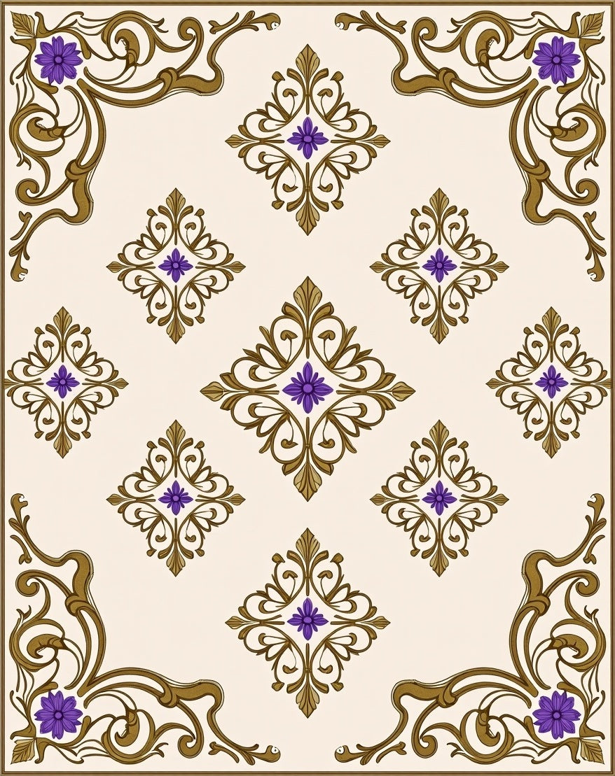 Ornate Floral Diamond Pattern Rug