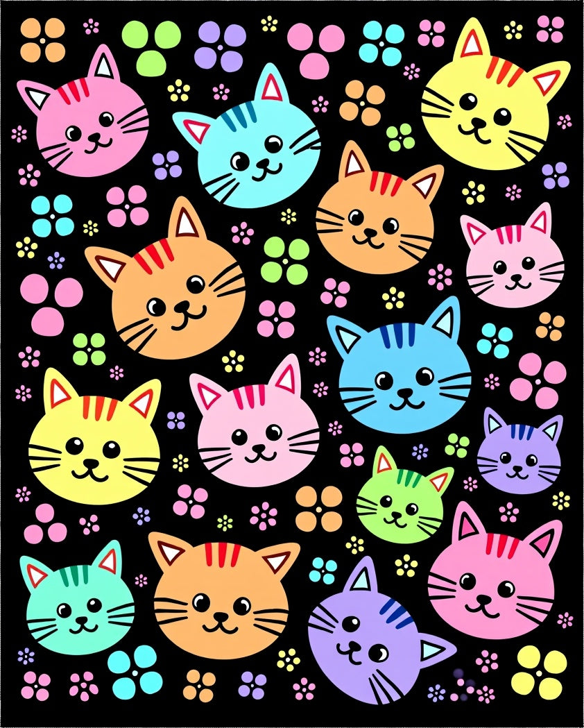 Cute Colorful Cat Faces Pattern Rug
