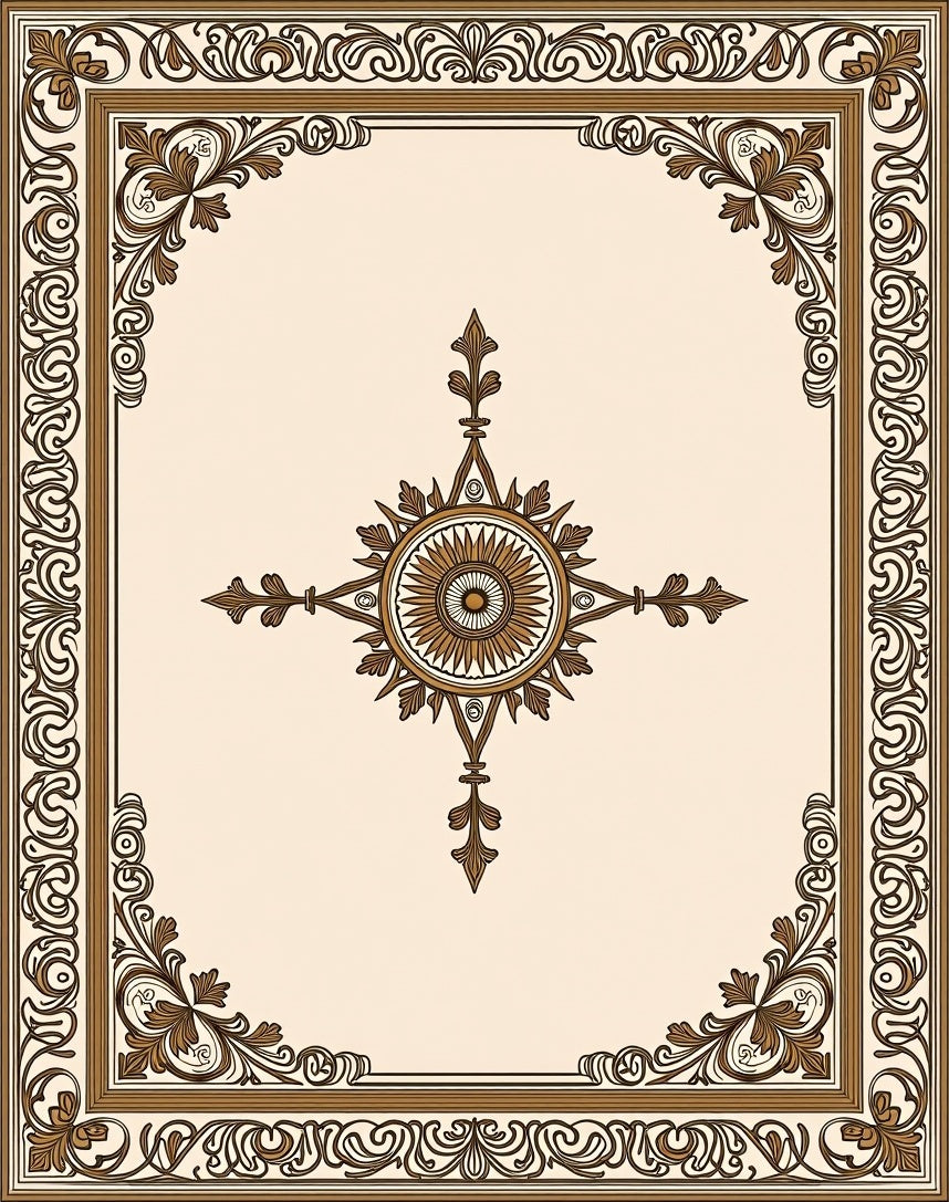 Ornate Scrollwork Sunburst Pattern Rug