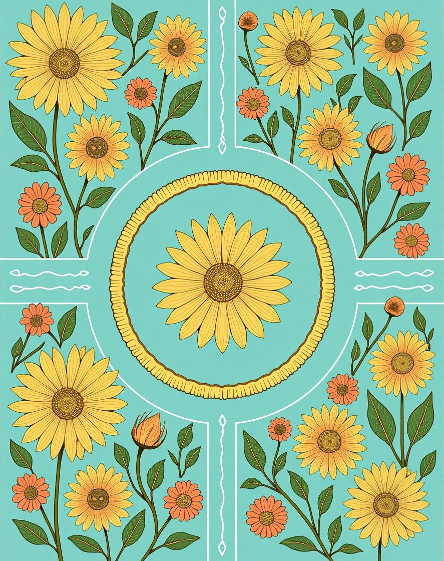 Yellow Orange Floral Garden Design Rug