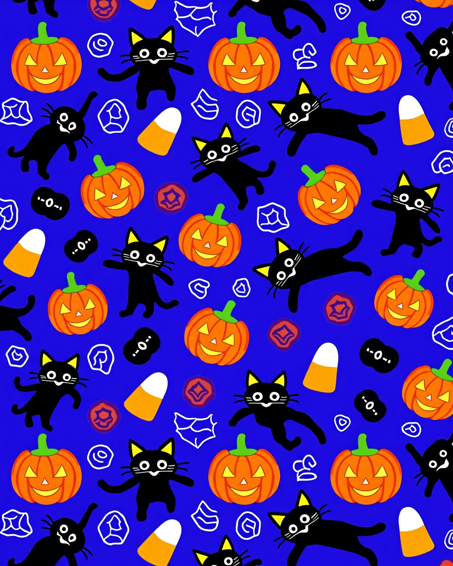 Playful Black Cats Pumpkins Pattern Rug
