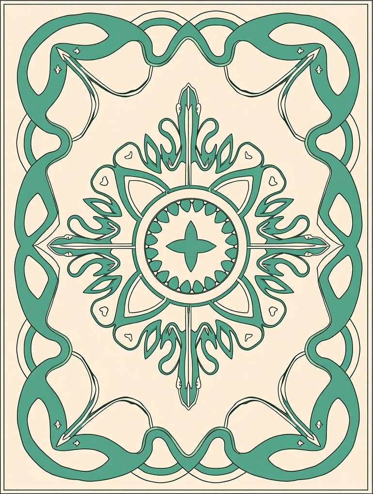 Elegant Teal Scrollwork Floral Medallion Rug