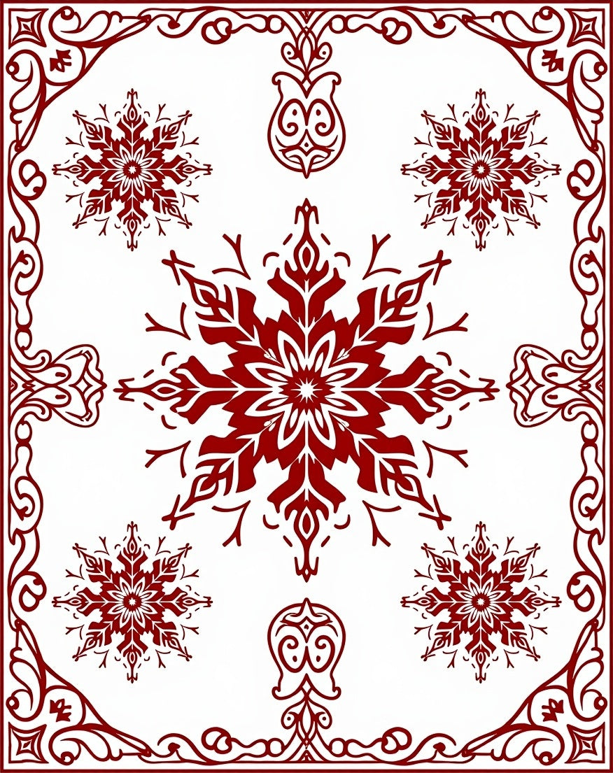 Red Snowflake Scrollwork Pattern Rug