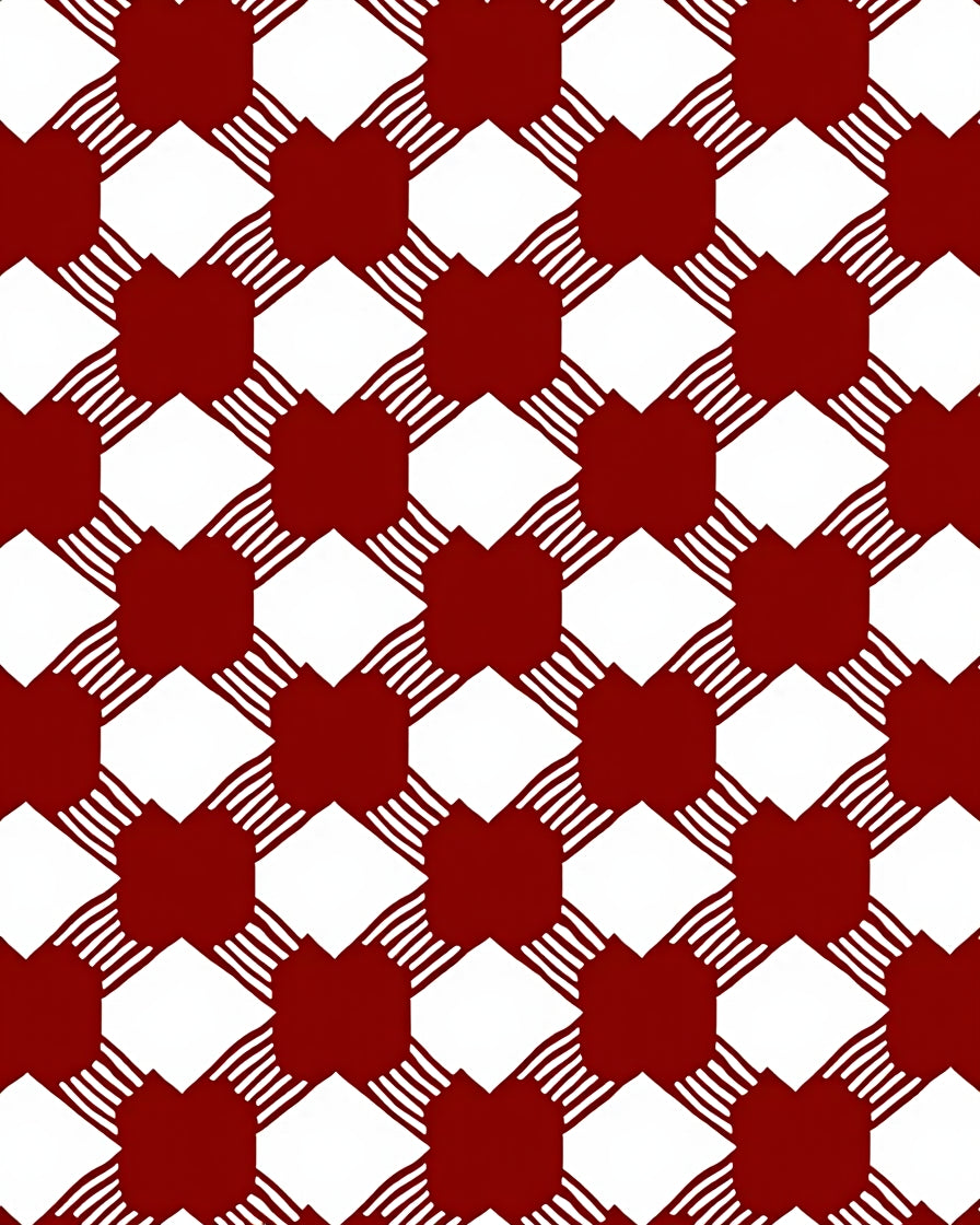 Red White Interlocking Block Pattern Rug