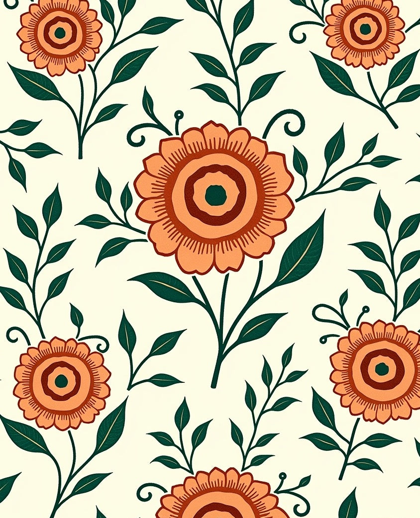 Orange Blossom Vines On Cream Rug
