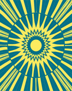 Radiant Sunburst Geometric Teal Yellow Rug