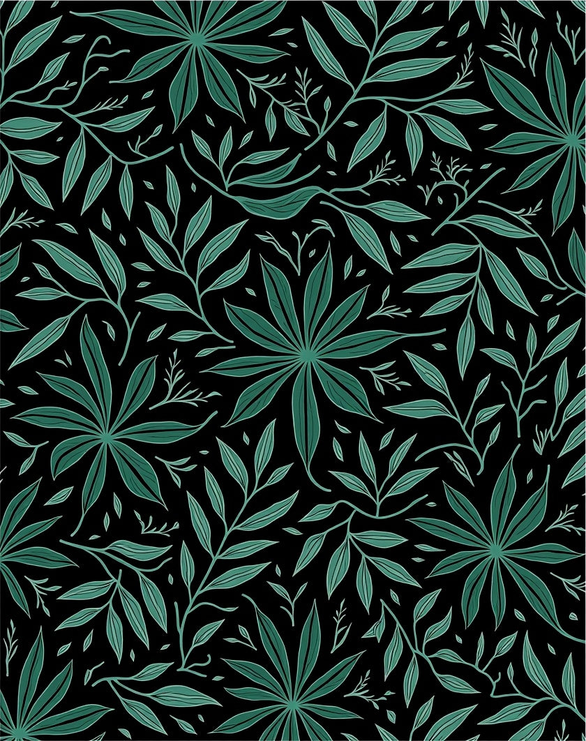 Dark Botanical Leaf Pattern Rug