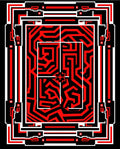 Bold Red Black Geometric Maze Rug