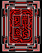 Bold Red Black Geometric Maze Rug