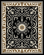 Black Floral Scrollwork Leaf Pattern Rug