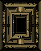 Black Gold Geometric Maze Pattern Rug