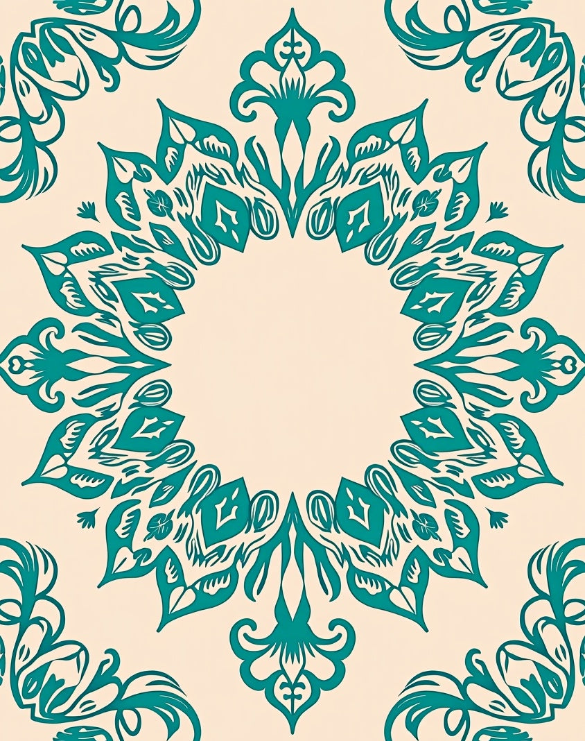 Teal Floral Medallion Design Rug